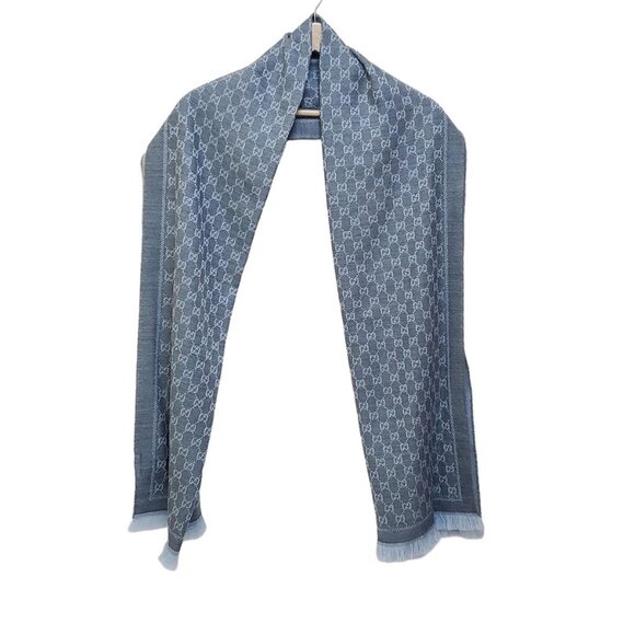GUCCI - Light Blue Gray Wool Scarf 243-040425 - Picture 1 of 5
